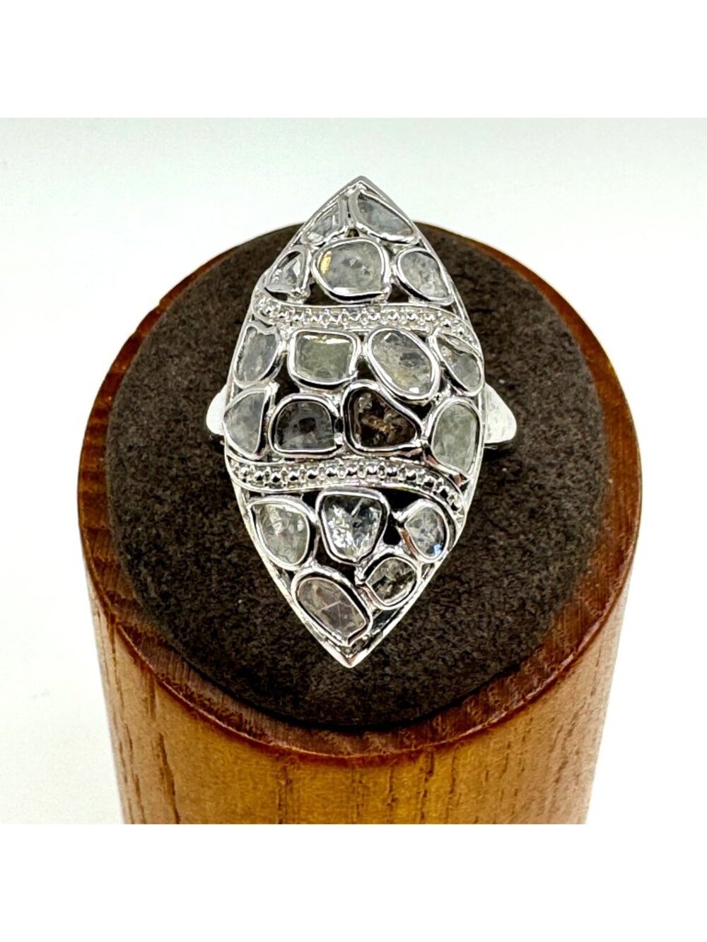 VTG Sterling Silver 925 Herkimer Diamond Bezel Set Statement Ring Size 9.25